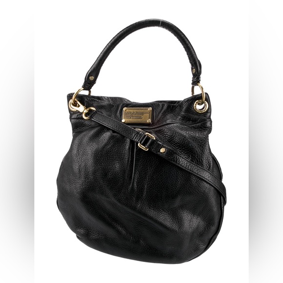 Marc Jacobs Medium Pebble Leather Black Silver Hobo Shoulder Bag Handbag Purse - Picture 2 of 8